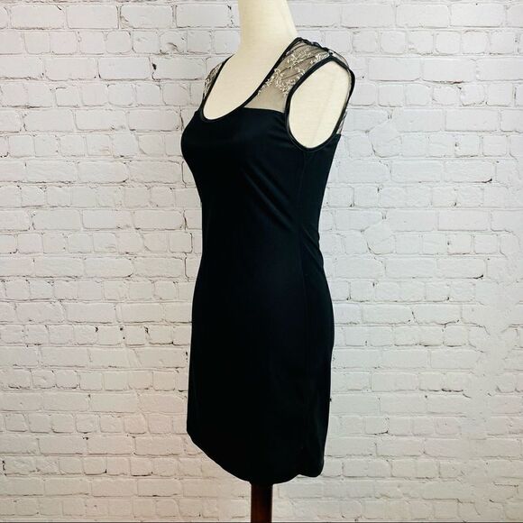 VTG 80s Fredericks of Hollywood Stretch Bodycon Mesh Embroidered Sheath Dress - Picture 2 of 9